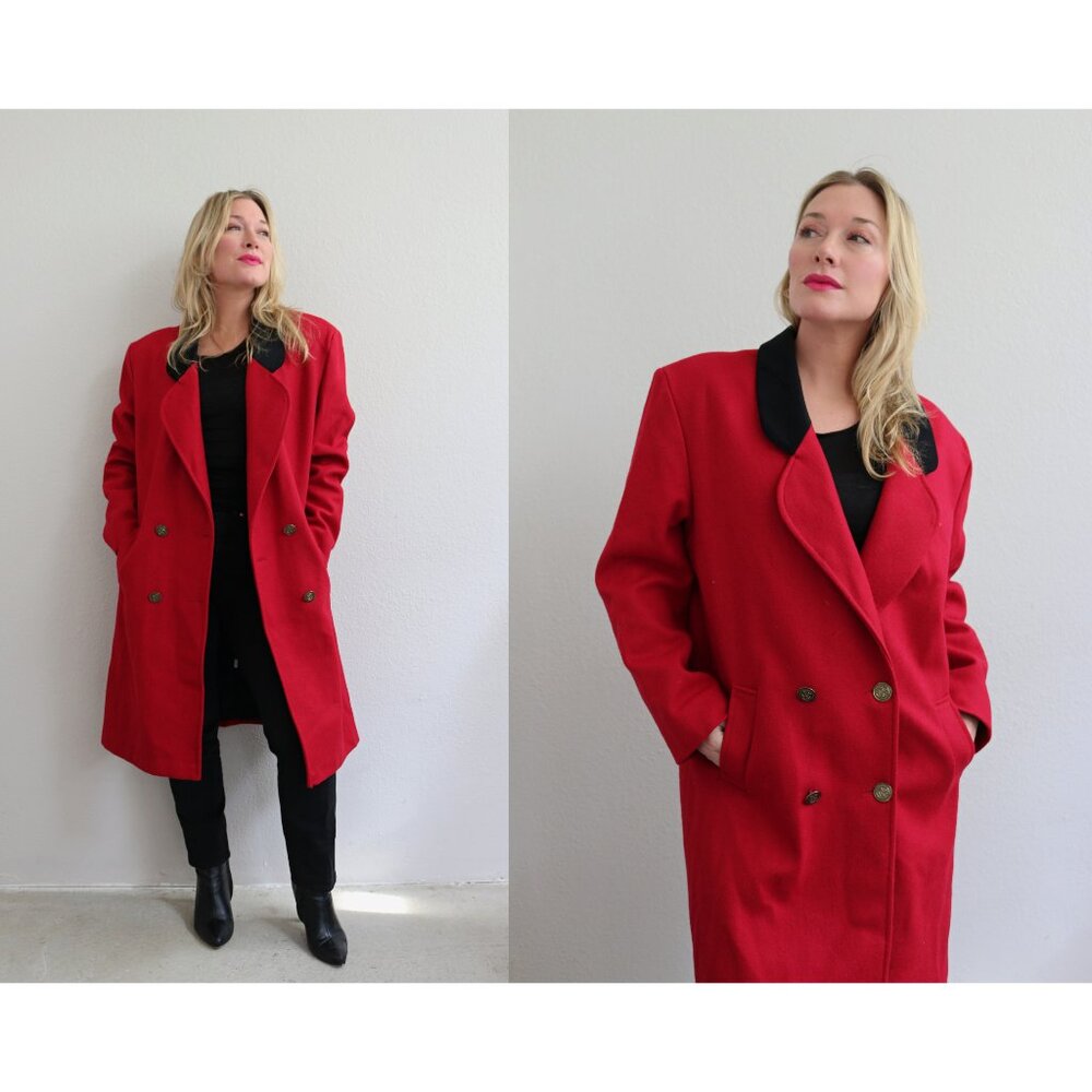 1990's Vintage David Benjamin Long Crimson Wool Coat Women's Medium Large MD LG